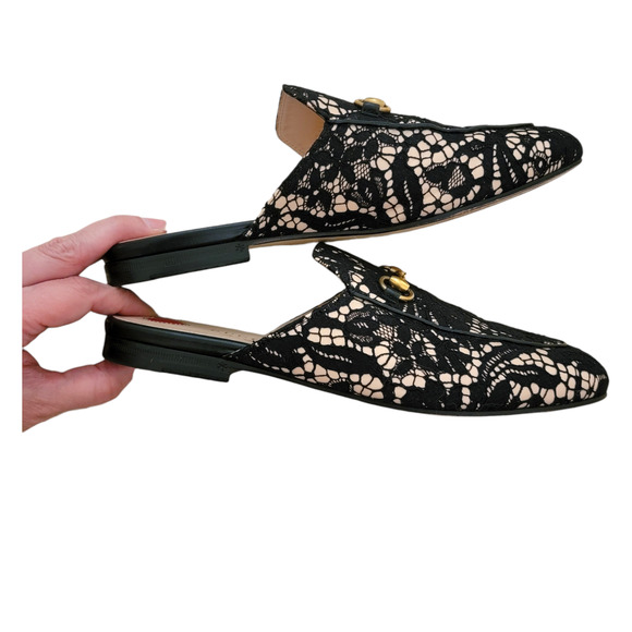 Gucci Horsebit Princetown Black Lace Loafers Slides Flats Mules 8.5 38.5 475094 - Picture 9 of 15
